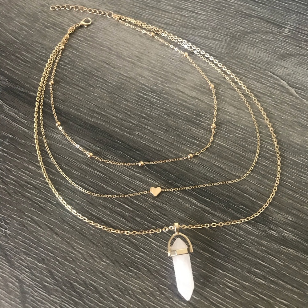 Rose Quartz 3 Layer Gold Toned Necklace - Picture 5 of 8